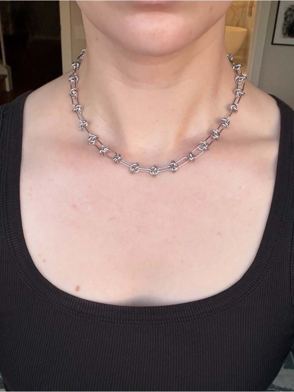 Stainless Steel Silver Tone Knot Link Choker Necklace